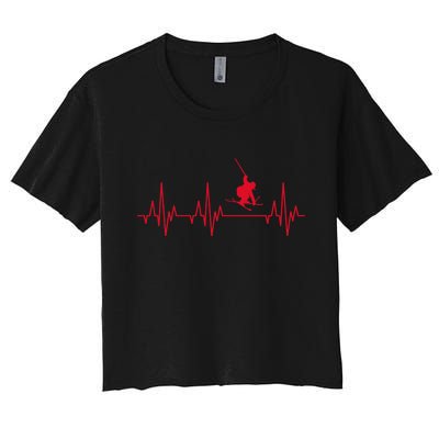 Funny Ski Design For Skier Men Women Kids Skiing Heartbeat Women's Crop Top Tee