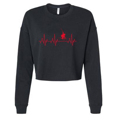 Funny Ski Design For Skier Men Women Kids Skiing Heartbeat Cropped Pullover Crew