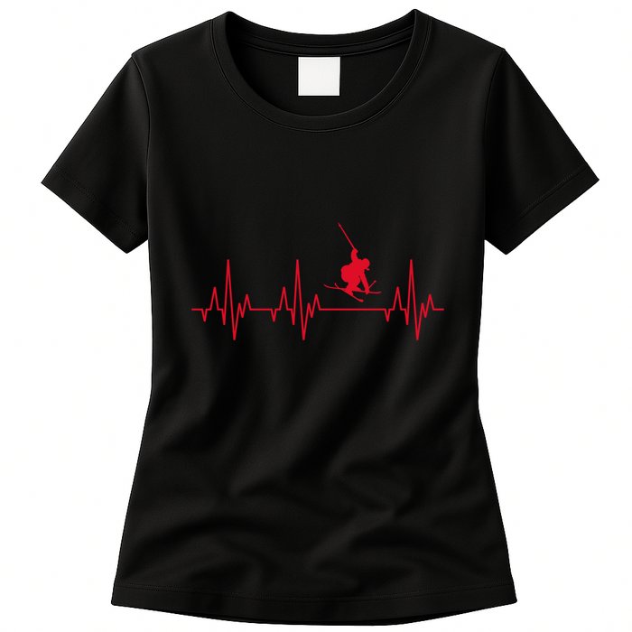 Funny Ski Design For Skier Men Women Kids Skiing Heartbeat Women's T-Shirt