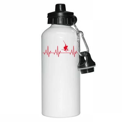 Funny Ski Design For Skier Men Women Kids Skiing Heartbeat Aluminum Water Bottle