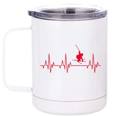 Funny Ski Design For Skier Men Women Kids Skiing Heartbeat 12 oz Stainless Steel Tumbler Cup