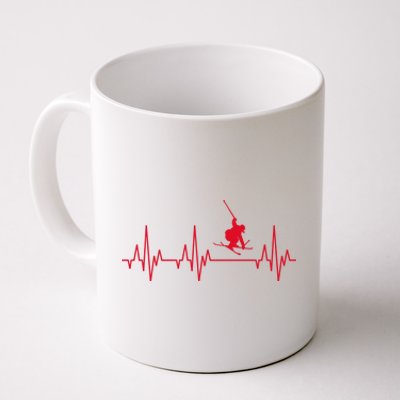 Funny Ski Design For Skier Men Women Kids Skiing Heartbeat Coffee Mug