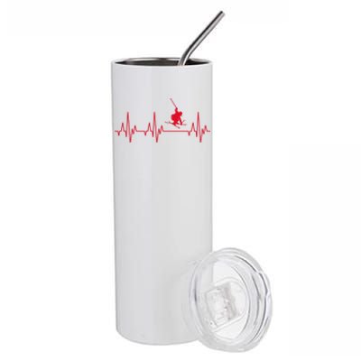 Funny Ski Design For Skier Men Women Kids Skiing Heartbeat Stainless Steel Tumbler