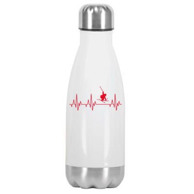 Funny Ski Design For Skier Men Women Kids Skiing Heartbeat Stainless Steel Insulated Water Bottle