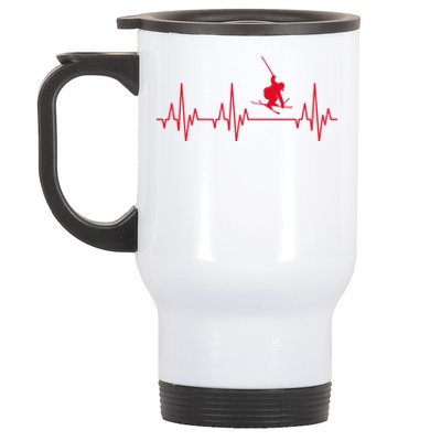 Funny Ski Design For Skier Men Women Kids Skiing Heartbeat Stainless Steel Travel Mug