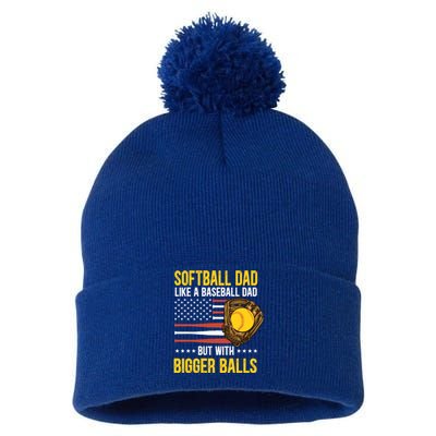 Funny Softball Dad Like A Baseball Dad Us Flag Fathers Day Cute Gift Pom Pom 12in Knit Beanie