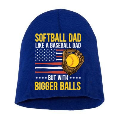 Funny Softball Dad Like A Baseball Dad Us Flag Fathers Day Cute Gift Short Acrylic Beanie