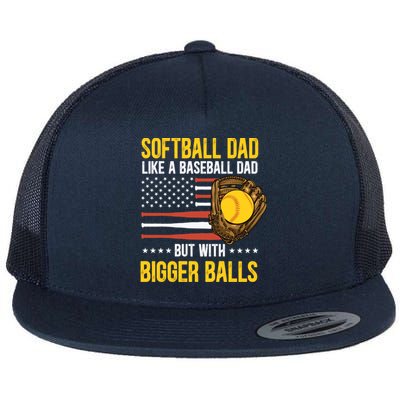 Funny Softball Dad Like A Baseball Dad Us Flag Fathers Day Cute Gift Flat Bill Trucker Hat