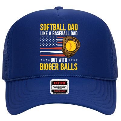 Funny Softball Dad Like A Baseball Dad Us Flag Fathers Day Cute Gift High Crown Mesh Back Trucker Hat