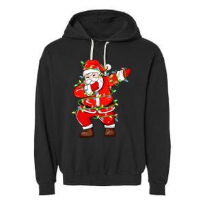 Festive Santa Dabbing with Xmas Lights Hilarious Holiday Gift Garment-Dyed Fleece Hoodie