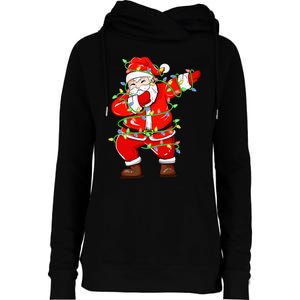 Festive Santa Dabbing with Xmas Lights Hilarious Holiday Gift Womens Funnel Neck Pullover Hood