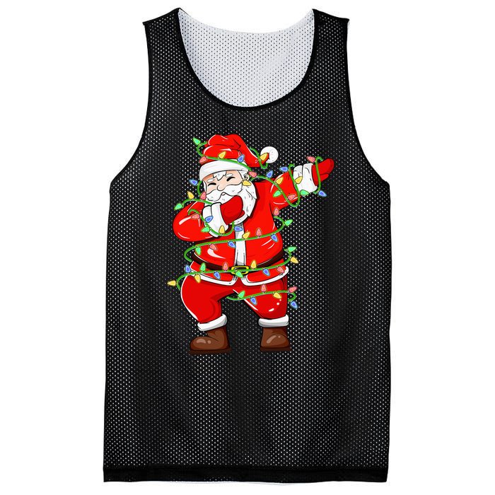 Festive Santa Dabbing with Xmas Lights Hilarious Holiday Gift Mesh Reversible Basketball Jersey Tank