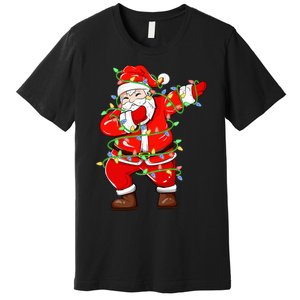 Festive Santa Dabbing with Xmas Lights Hilarious Holiday Gift Premium T-Shirt