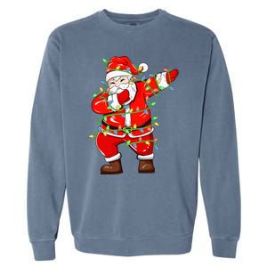 Festive Santa Dabbing with Xmas Lights Hilarious Holiday Gift Garment-Dyed Sweatshirt