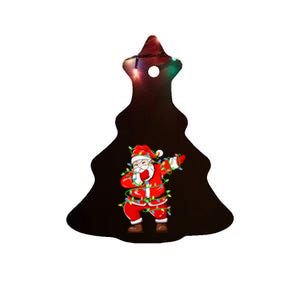 Festive Santa Dabbing with Xmas Lights Hilarious Holiday Gift Ceramic Tree Ornament