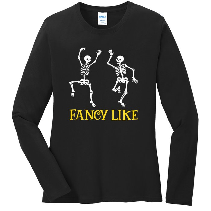 Funny Skeletons Dancing Dance Challenge Halloween Ladies Long Sleeve Shirt