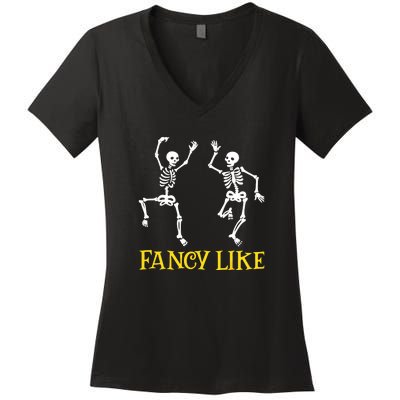 Funny Skeletons Dancing Dance Challenge Halloween Women's V-Neck T-Shirt