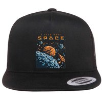 Funny Space Design I Need More Space Flat Bill Trucker Hat