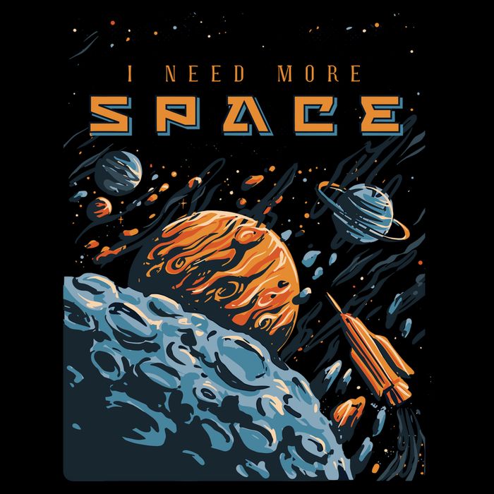 Funny Space Design I Need More Space Flat Bill Trucker Hat