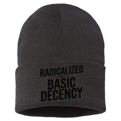 Funny Social Democracy Radicalized By Basic Decency Sustainable Knit Beanie