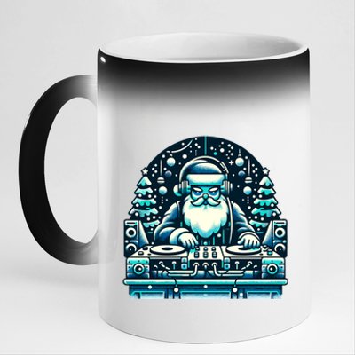 Funny Santa Dj Spinning Turntable Christmas Party Music Club Gift 11oz Black Color Changing Mug