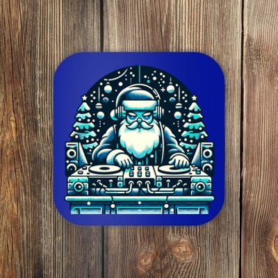 Funny Santa Dj Spinning Turntable Christmas Party Music Club Gift Coaster