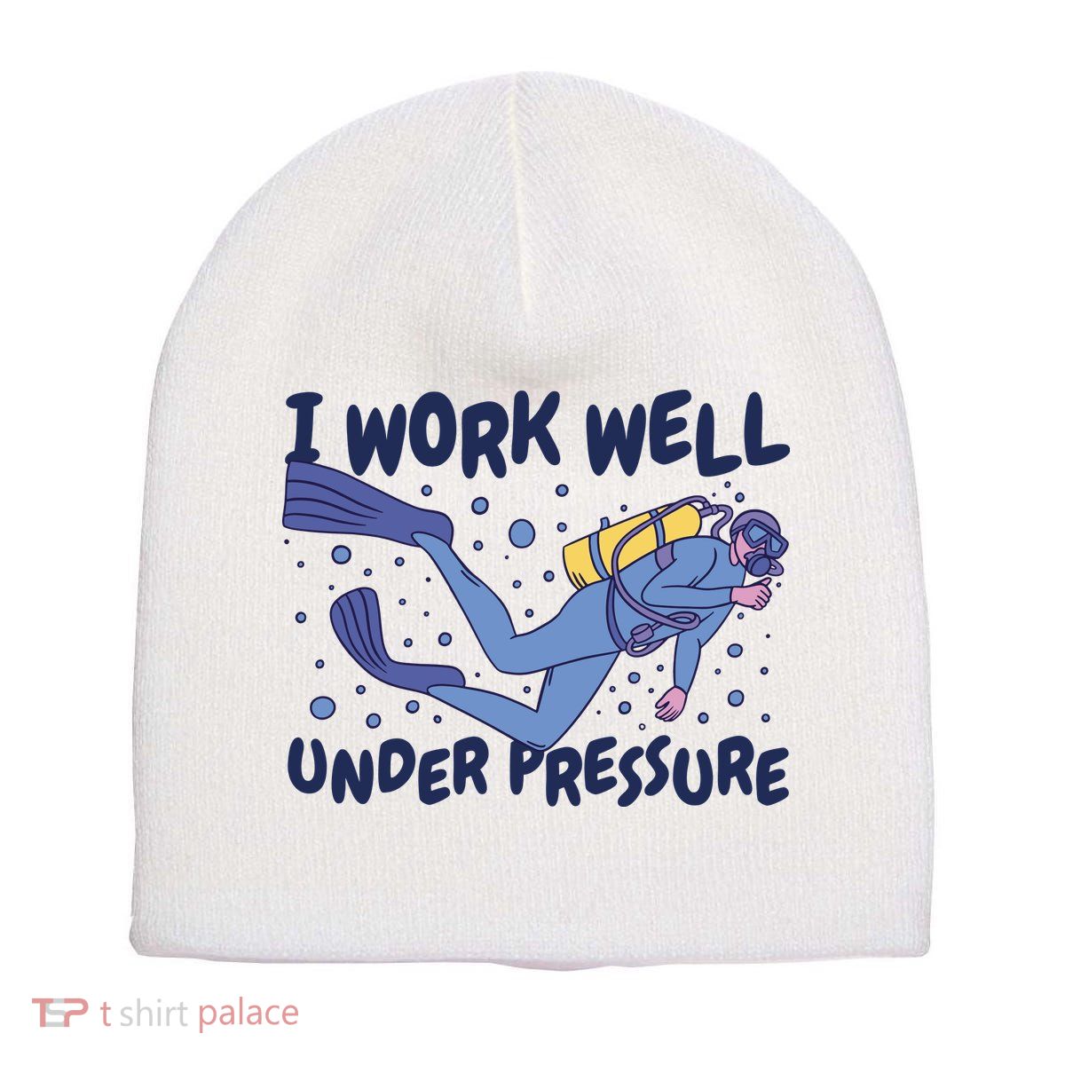 Funny Scuba Diving I Work Well Under Pressure Short Acrylic Beanie