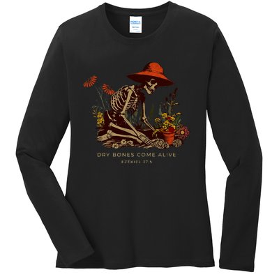 Funny Skeleton Dry Bones Come Alive Dry Bones Come Alive Funny Skeleton Flower Ladies Long Sleeve Shirt