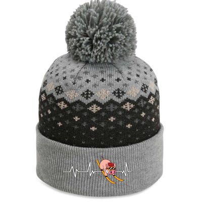 Funny Ski Design For Skier Men Women Kids Skiing Heartbeat The Baniff Cuffed Pom Beanie