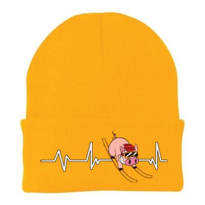 Funny Ski Design For Skier Men Women Kids Skiing Heartbeat Knit Cap Winter Beanie