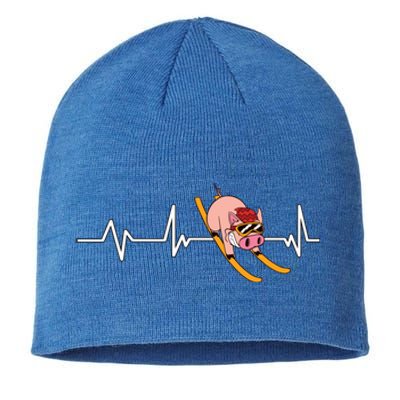 Funny Ski Design For Skier Men Women Kids Skiing Heartbeat Sustainable Beanie