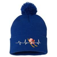 Funny Ski Design For Skier Men Women Kids Skiing Heartbeat Pom Pom 12in Knit Beanie