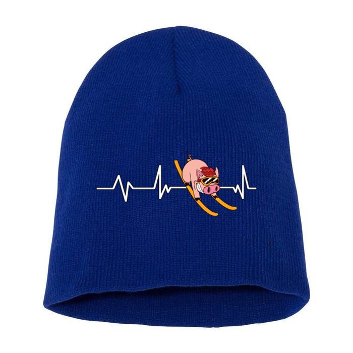 Funny Ski Design For Skier Men Women Kids Skiing Heartbeat Short Acrylic Beanie