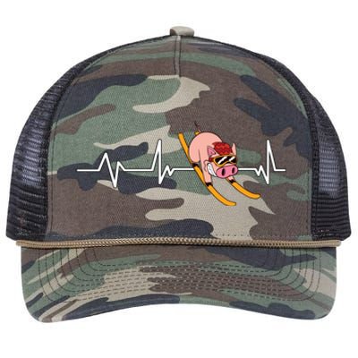 Funny Ski Design For Skier Men Women Kids Skiing Heartbeat Retro Rope Trucker Hat Cap