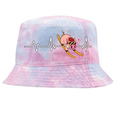 Funny Ski Design For Skier Men Women Kids Skiing Heartbeat Tie-Dyed Bucket Hat