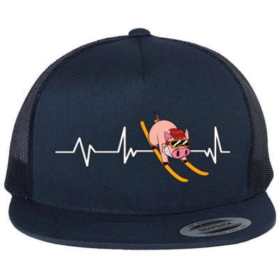 Funny Ski Design For Skier Men Women Kids Skiing Heartbeat Flat Bill Trucker Hat