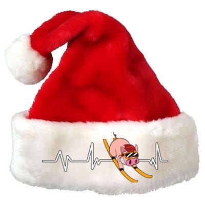 Funny Ski Design For Skier Men Women Kids Skiing Heartbeat Premium Christmas Santa Hat