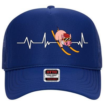 Funny Ski Design For Skier Men Women Kids Skiing Heartbeat High Crown Mesh Back Trucker Hat