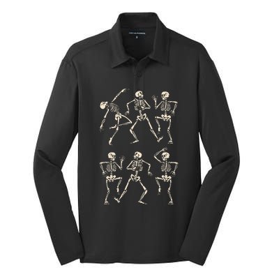 Funny Skeletons Dance Halloween Silk Touch Performance Long Sleeve Polo