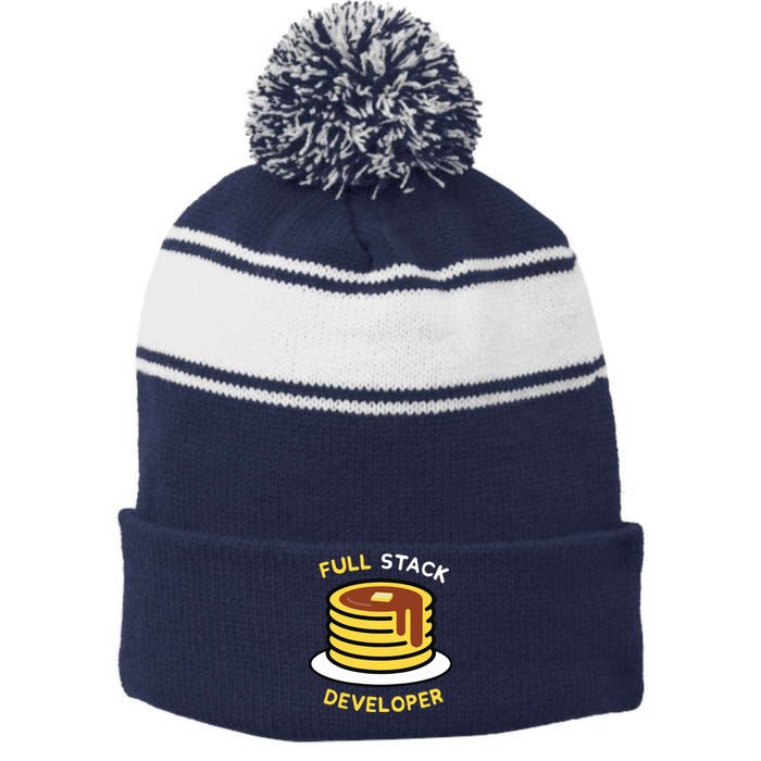 Full Stack Developer Programmer Funny Stripe Pom Pom Beanie