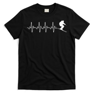 Funny Ski Design For Skier Men Women Kids Skiing Heartbeat T-Shirt