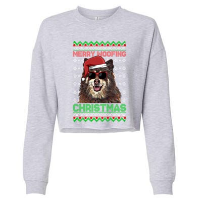 Finnish Spitz Dog Funny Merry Woofing Christmas Gift Cropped Pullover Crew