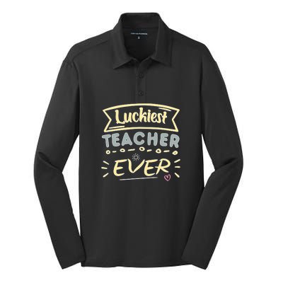 Funny St.Patrick's Day Luckiest Teacher Ever Apparel Silk Touch Performance Long Sleeve Polo