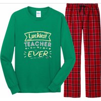 Funny St.Patrick's Day Luckiest Teacher Ever Apparel Long Sleeve Pajama Set