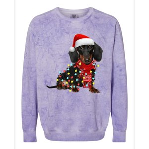 Funny Santa Dachshund Christmas Tree Lights Xmas Dog Mom Funny Gift Colorblast Crewneck Sweatshirt