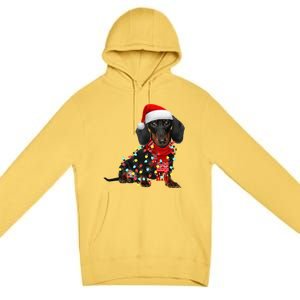 Funny Santa Dachshund Christmas Tree Lights Xmas Dog Mom Funny Gift Premium Pullover Hoodie