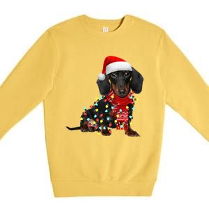 Funny Santa Dachshund Christmas Tree Lights Xmas Dog Mom Funny Gift Premium Crewneck Sweatshirt