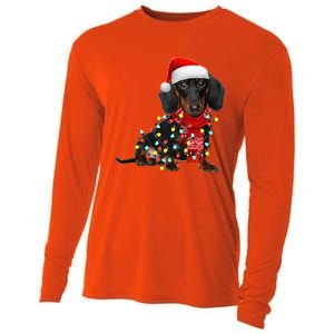 Funny Santa Dachshund Christmas Tree Lights Xmas Dog Mom Funny Gift Cooling Performance Long Sleeve Crew