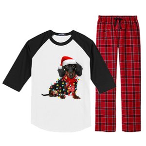 Funny Santa Dachshund Christmas Tree Lights Xmas Dog Mom Funny Gift Raglan Sleeve Pajama Set