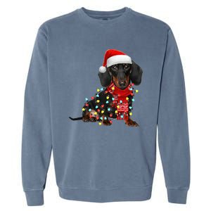 Funny Santa Dachshund Christmas Tree Lights Xmas Dog Mom Funny Gift Garment-Dyed Sweatshirt